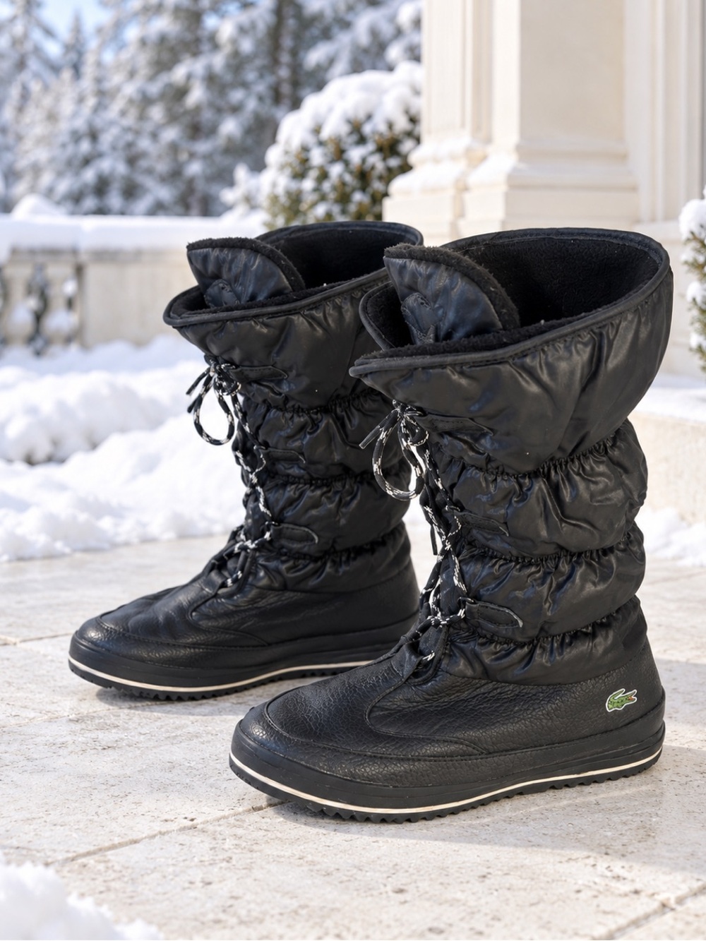 Lacoste Black Quilted Lace-Up Winter Boots with Green Croc Logo❤️Tuilerie❤️6